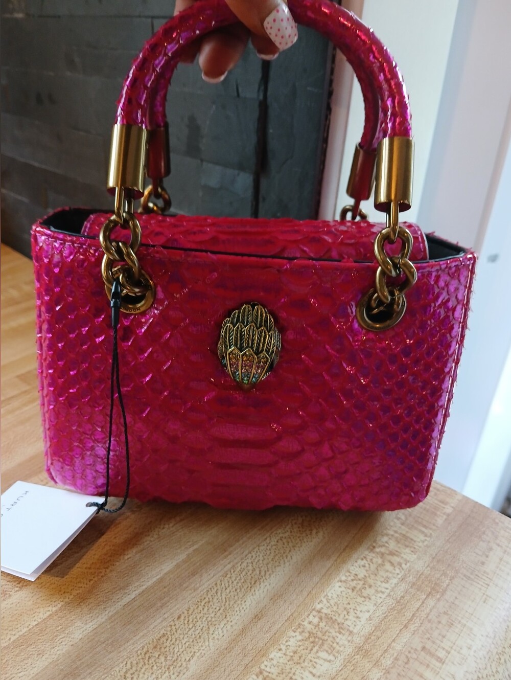 Kurt Geiger NWT STUNNING Pink Metallic Croc Mini Tote/Crossbody & Dustbag